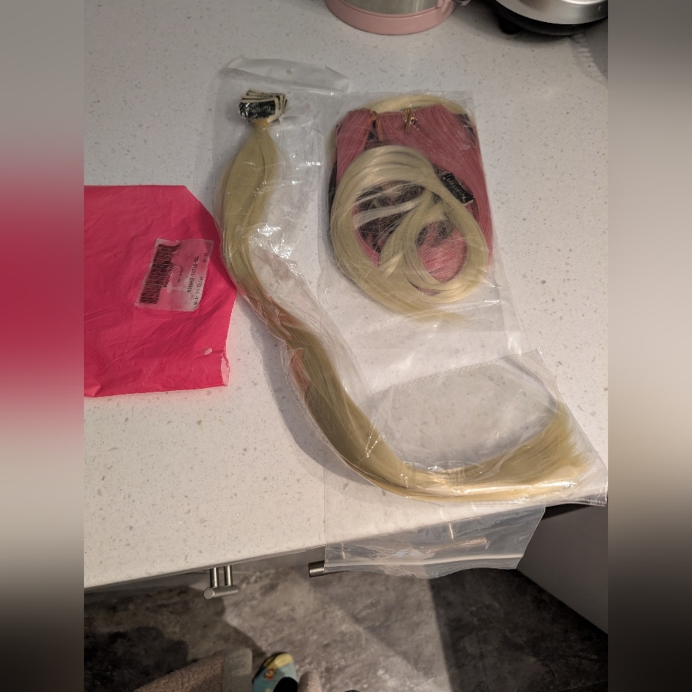 Pink and blonde wig extensions